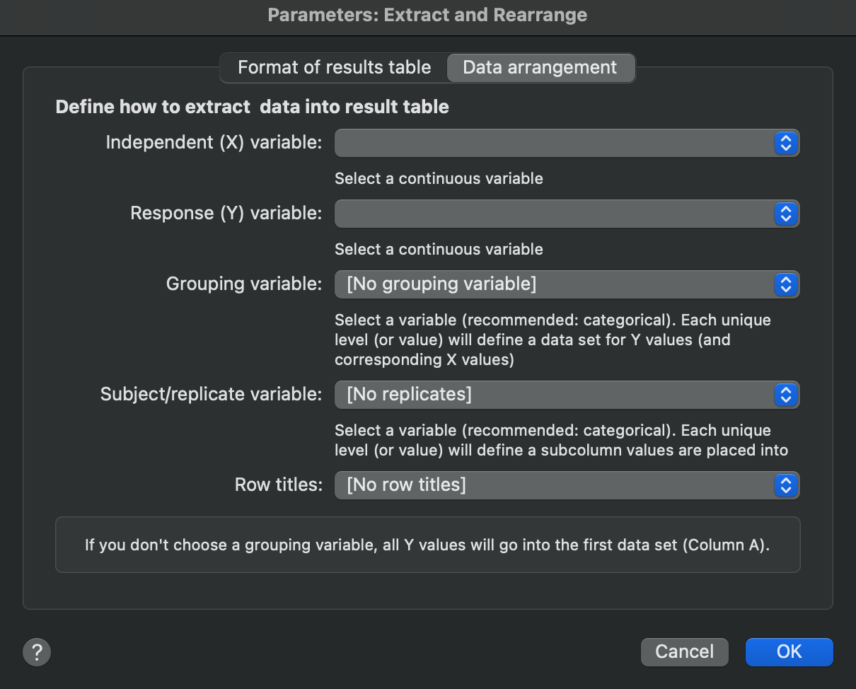 Extract and Rearrange - Data Tab